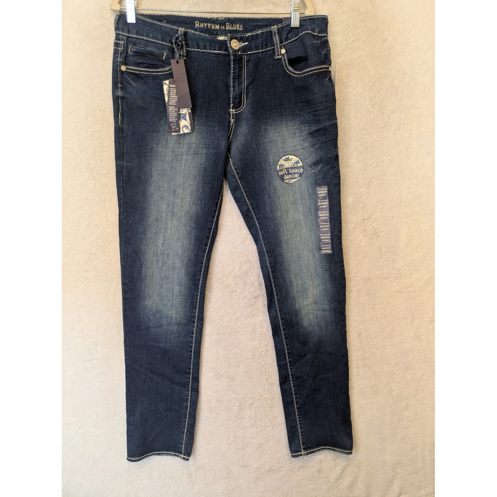 NEW Rhythm in Blues Skinny Jeans Women's 12 Blue Soft Touch Modern